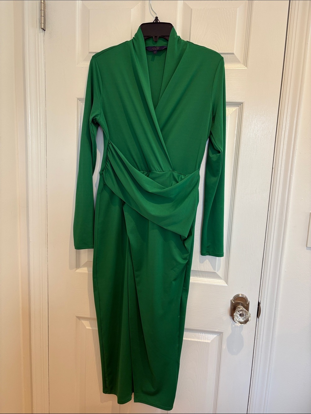 RACHEL Rachel Roy Emerald Green Draped Wrap Long Sleeve Dress